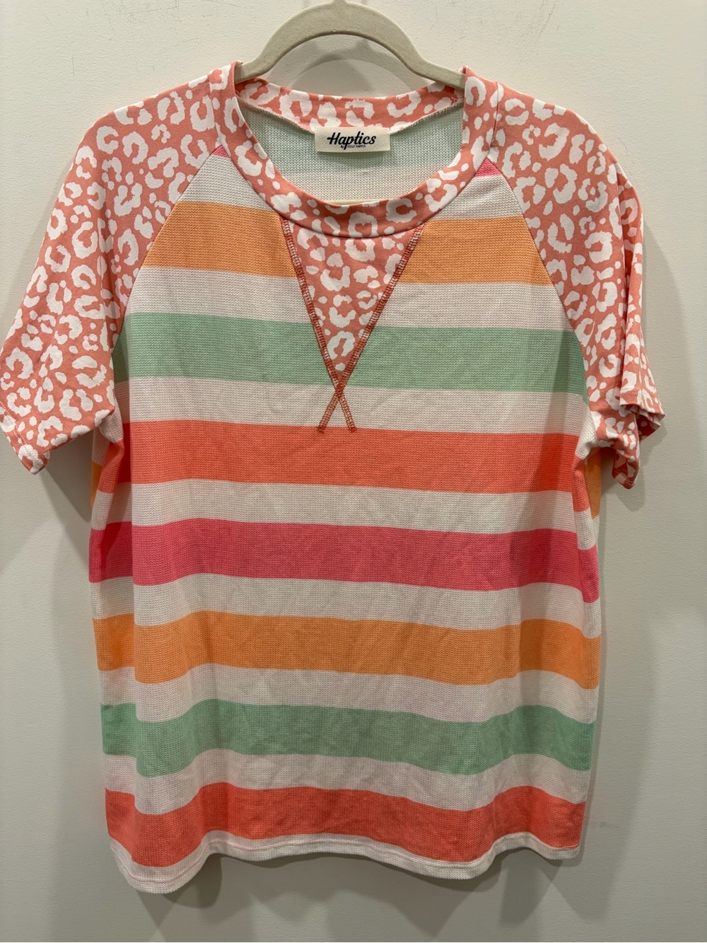 Haptics Coral Multi Striped Short Sleeve Tee Light Wt Knit‎ Soft flowy